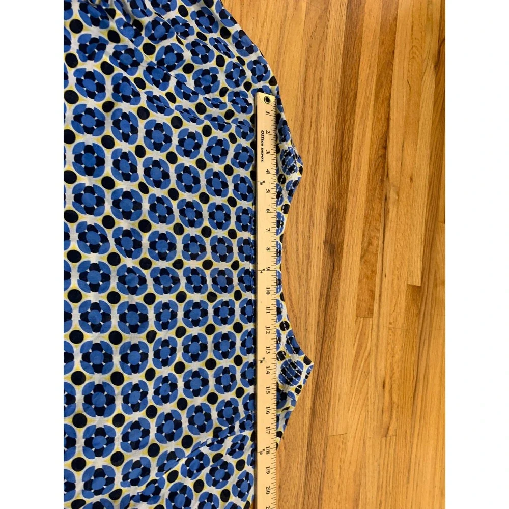 Talbots Women's 2X Tunic Top Blue Yellow Geometric Floral Cotton Split Neck